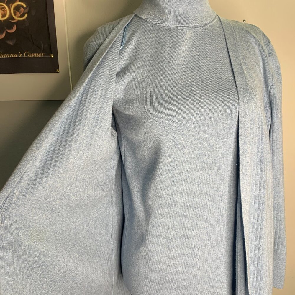 Talbots  Set Size M - Color= Blue  -Knit Sweater open front & Turtle Neck Cami.